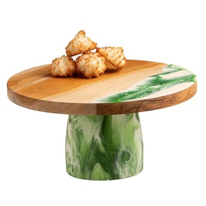 Support à gâteau rond en bois avec base en résine, présentoir à desserts, décoration de table de mariage - Product Image 2