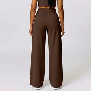 Premium Chocolate Brown Wide Leg Sweatpants High Waist <b>Drawstring</b> Lounge <b>Trousers</b> Casual Yoga Fitness Flare Pants - Product Image 2