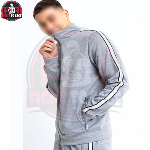 Ensemble de deux pièces pour homme, sweat à capuche zippé et short, couleur gris, tissé respirant, 80% coton, 20% polyester, impression de logo personnalisée - Product Image 3
