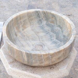 Vasque cylindrique en onyx bleu, lavabo en pierre naturelle, finition brossée, résistant au feu, moderne, pour cuisine, salle à manger, salon - Product Image 3
