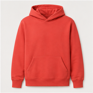 Sudadera con Capucha Personalizada para Hombre, Color Rojo Coral, Corte Relajado, Sin Cordón, Bolsillo Tipo Canguro, Algodón de Peso Medio, MHOOD-0042 - Product Image 1