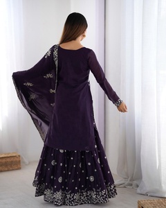 Tenue de mariage traditionnelle indienne et pakistanaise, Lehenga Choli en Georgette avec broderies de fils et sequins, Dupatta, séchage rapide - Product Image 3
