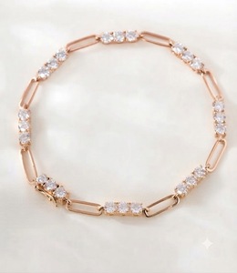 Bracelet de mode en or massif 14 carats avec diamants de laboratoire, bracelet chaîne à maillons de 2,5 carats, bracelet chaîne trombone, bracelet à maillons géométriques - Product Image 1