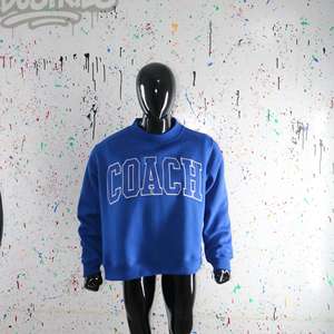 COACH <b>NAVY</b> blue Mock Neck Sweatshirt 100% <b>Navy</b> Blue Applique Embroidery wide neck Sweatshirt Finer Threads - Product Image 5
