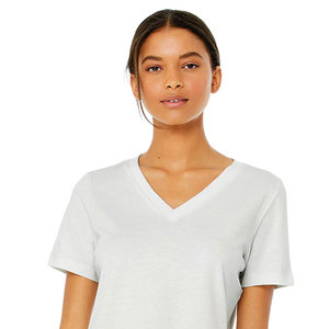 Nouvelle collection de t-shirts pour femmes à col en V, mélange de coton de qualité supérieure, manches courtes, coupe ajustée, broderie personnalisée, fournisseur en gros OEM - Product Image 5