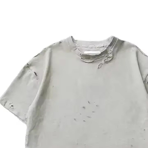 เสื้อยืดครอปสตรีทแวร์ผ้าคอตตอน/ใยไผ่เนื้อหนา พิมพ์โลโก้ตามสั่ง สไตล์วินเทจฟอกสีแบบแอซิด แห้งเร็ว สำหรับผู้ชาย - Product Image 4