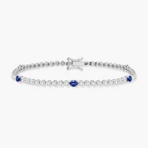 Pulsera de tenis de diamantes y zafiros azules de 7 pulgadas con cierre de caja, cadena de eslabones, venta al por mayor, oro macizo de 14k, diamantes redondos cultivados en laboratorio, fabricante - Product Image 3