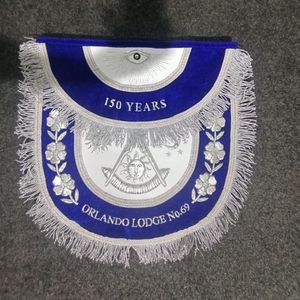 <b>Masonic</b> Grand Lodge Master Mason Apron With Blue backing Hand Made Apron With Silver Bullion OEM Design Mason Apron - Product Image 1