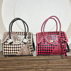 Bolso de Hombro de Cuero con Diseño a Cuadros, Estilo Occidental de Lujo 2026, Bolso Tote Cruzado de Piel de Vaca con Pelo, Nuevo - Product Image 4