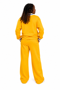 Custom <b>Yellow</b> Fleece 2-Piece Tracksuit Set V-Neck Long Sleeve Casual Sportswear Full Length Loose Fit Solid Color Breathable - Product Image 3
