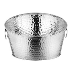 Hammered Metal Oval Beverage Tub Large Wine Chiller <b>Beer</b> Ice <b>Bucket</b> with Handles for Wedding Parties - Product Image 1