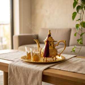 Luxury Brass Tea <b>Set</b> with <b>Teapot</b>, Cups, Saucers and Serving Tray – Traditional Indian Handcrafted Brass Tea & Coffee <b>Set</b> - Product Image 1