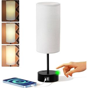 Lampada da Tavolo in Lino Dimmerabile a 3 Livelli con Porte di Ricarica USB A+C, Piccola Lampada da Comodino con Controllo Touch e Presa AC - Product Image 2