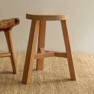 Modern Solid Wood Round <b>Stool</b> with Unique Wavy Tripod Legs Natural Walnut Finish Small Side Table for Living Room <b>Bedroom</b> Dining - Product Image 2