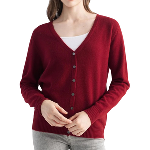 Cardigan en Laine pour Femme 100% Laine Tricoté Automne Chaud Rouge Géométrique Logo Avant Décontracté OEM ODM Personnalisé Vente en Gros Échantillon Gratuit - Product Image 5