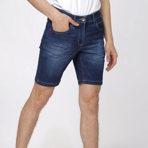 Shorts Bermuda en Coton Délavé Bleu Foncé pour Homme, Taille Mi-Haute, Braguette Boutonnée, Poches Décontractées, Tissu Respirant - Product Image 3