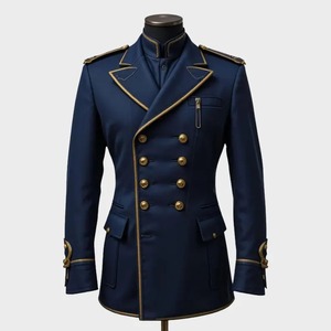 Veste militaire pour homme, uniforme de cérémonie, manteau formel bleu avec tressage doré, cosplay et tenue de scène - Product Image 4