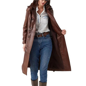 Abrigo Largo de Cuero Genuino para Mujer, Cómodo, Elegante, Corte Entallado, Ropa de Invierno con Cierre de Botones - Product Image 5