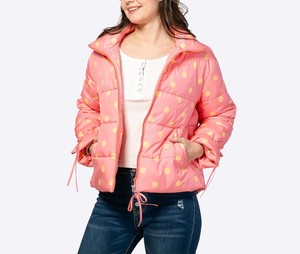 Custom Women's Polka Dot Stand Collar <b>Quilted</b> <b>Jacket</b> Zip-Up Drawstring Cuff Winter Padded Coat Manufacturer - Product Image 5