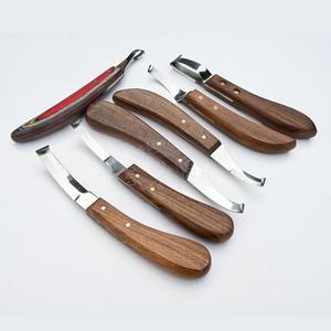 Farrier Hoof Trimming Knife Set Wooden Handle Rainbow Abscess Knife Classic Curved Blade Dual Side Knife Large Detachable Loop - Product Image 1