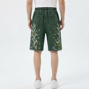 Shorts Bermuda Verts Déchirés pour Hommes, Style Streetwear Ample, Pantalon Cargo en Toile Effet Vieilli avec Motif Uni, 100% Coton Respirant - Product Image 5