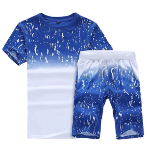 Ensemble deux pièces pour homme, t-shirts à manches courtes, col rond, décontractés, respirants, tissés, shorts, toutes les couleurs, été, 100% coton - Product Image 2