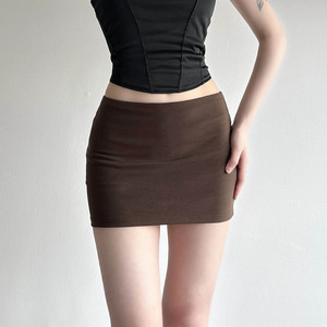 Jupe crayon mini marron taille haute pour femme, couleur unie, coupe ajustée, sexy, extensible, en tricot, toutes saisons - Product Image 3