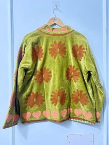 Boho Chic Retro Royal-inspired Free Size Winter Full Sleeve <b>Robe</b> Hand Embroidered Blue Floral Velvet Suzani Mandarin Collar <b>Coat</b> - Product Image 2
