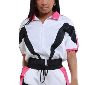 Ensemble de survêtement d'hiver de luxe imprimé en gros, coupe-vent, personnalisé, 2 pièces, pour femme, avec couleurs contrastées, prix abordable - Product Image 3