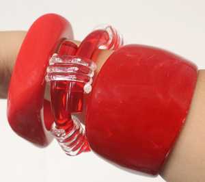 Chunky <b>Red</b> Resin Bangle <b>Bracelet</b>: Sculptural Statement Cuff Beige Resin Bangle Set - Product Image 4