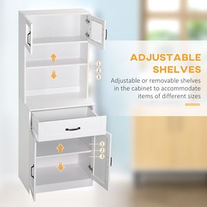 Moderno Dispensa da Cucina a 4 Ante Indipendente, 161 cm, in Legno Bianco, con Buffet, Credenza, Bar Caffè e Ripiani Regolabili - Product Image 5