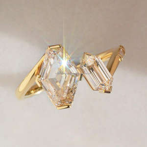 Anillo de Compromiso/Boda de Diamantes de Oro Amarillo de 14K Estilo Vintage para Mujer, Corte Hexagonal, Diamante Cultivado en Laboratorio, Clásico, Certificado por IGI - Product Image 1