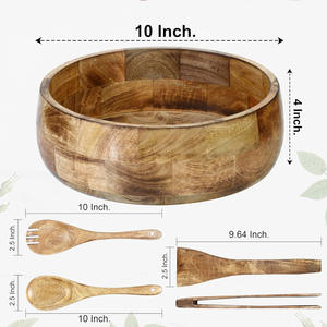 Ensaladera grande de madera de mango y frutero con utensilios para servir Ideal para mezclar regalos para servir para mamá Mesa de casa y Decoración de cocina - Product Image 5
