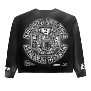 Hustle <b>Men's</b> Regular Fit Black Short Sleeve <b>Crop</b> <b>Top</b> Formal 100% Cotton Jersey Print T-Shirt with Eagle Logo Front Design - Product Image 1