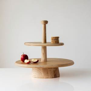 Round Wood <b>Cake</b> Stand Handmade 2-<b>Tier</b> Circle Dessert Display Pedestal for Wedding Birthday Party Home Hotel - Product Image 2