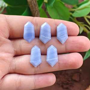 Ágata Azul Encaje Hexagonal Alargada 10x19mm, Pulida a Mano, Gema Suelta Tallada para Fabricación de Joyas, Accesorios al por Mayor - Product Image 2
