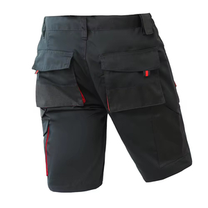 Shorts cargo en jean noir pour homme, taille mi-haute, style utilitaire avec grandes poches, bordure rouge, porte-outils, pantalon court robuste - Product Image 2