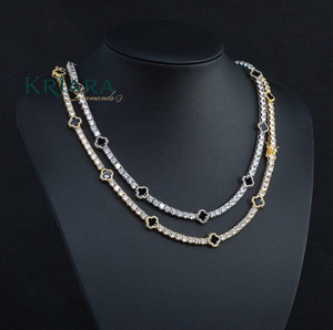 Unisex S925 Silver 18K <b>Gold</b> Plated Moissanite <b>Tennis</b> <b>Necklace</b> Round Brilliant Cut Luxury Strand <b>Necklace</b> - Product Image 1