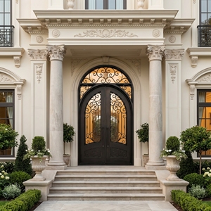<b>Single</b> Entry Modern Luxury Wrought Iron Exterior Side Custom 3D Design Windproof Anti-theft Powder Coated 100% Hand Outdoor - Product Image 4