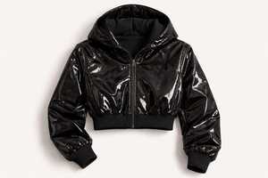 Chaqueta Bomber con Capucha de Cuero Sintético Negro para Mujer, Cierre de Cremallera, Manga Larga, Corte Corto, Color Sólido, para Otoño - Product Image 4