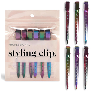 Pinces à cheveux professionnelles en métal anodisé arc-en-ciel, type bec de canard, haute tension, pour salon, ensemble de barrettes de sectionnement dans une pochette zippée – Fournisseur - Product Image 1