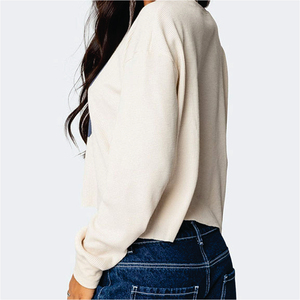 Pull en molleton doublé pour femme, col rond, manches classiques, haut décontracté en polyester/coton, vêtement d'hiver - Product Image 3