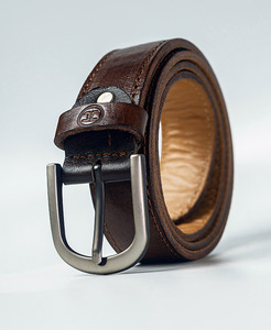 Genuine Leather Men's <b>Belt</b> Solid Brown Pin <b>Buckle</b> <b>Silver</b> Rectangular Casual Durable Cow Hide Double Stitching 35mm - Product Image 2