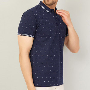 Men's Navy Blue Short Sleeve Polo Shirt With <b>White</b> Dot Print Regular Fit Casual Knitted Cotton Pique Breathable Design - Product Image 4
