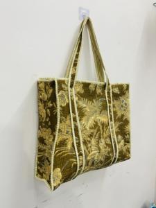 Green Handmade Quilted Cotton <b>Boho</b> Style Drawstring Closure Large Tote <b>Bag</b> Women Tropical Parrot Printed Shopping <b>Bag</b> for Retail - Product Image 2