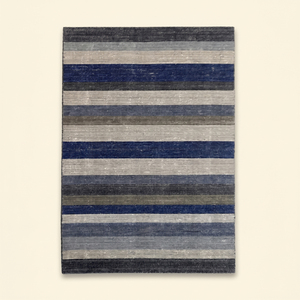 Midnight Strata Navy Blue <b>Grey</b> Hand Tufted Eco-Friendly Non-Slip Thick Wool <b>Rug</b> Modern Horizontal Striped Area Carpet for <b>Living</b> - Product Image 1