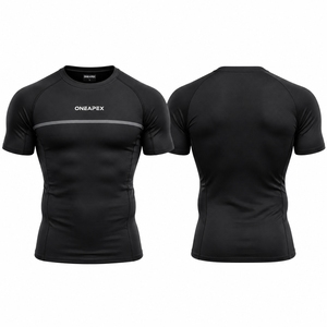 Camiseta de Compresión para Hombre, Negra, Manga Corta, Deportiva, para Gimnasio, Entrenamiento, Ropa Deportiva, Logotipo Personalizado, Fitness, Running, Ejercicio - Product Image 1