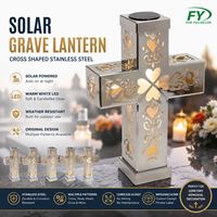 Lanterne solaire en acier inoxydable OEM Znicz en forme de croix, lumière LED chaude pour cimetière, lampe commémorative