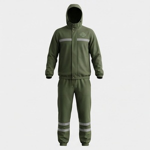 Survêtement à capuche vert olive pour homme, fermeture éclair intégrale, poches latérales, imperméable, vêtements de sport décontractés, tenue d'automne - Product Image 1