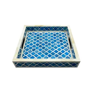 ALTAMASH CRAFT Handmade Mother of Pearl Round Tray with Elegant Inlay Handle for Coffee <b>Table</b> Use Modern Design Premium Quality - Product Image 4